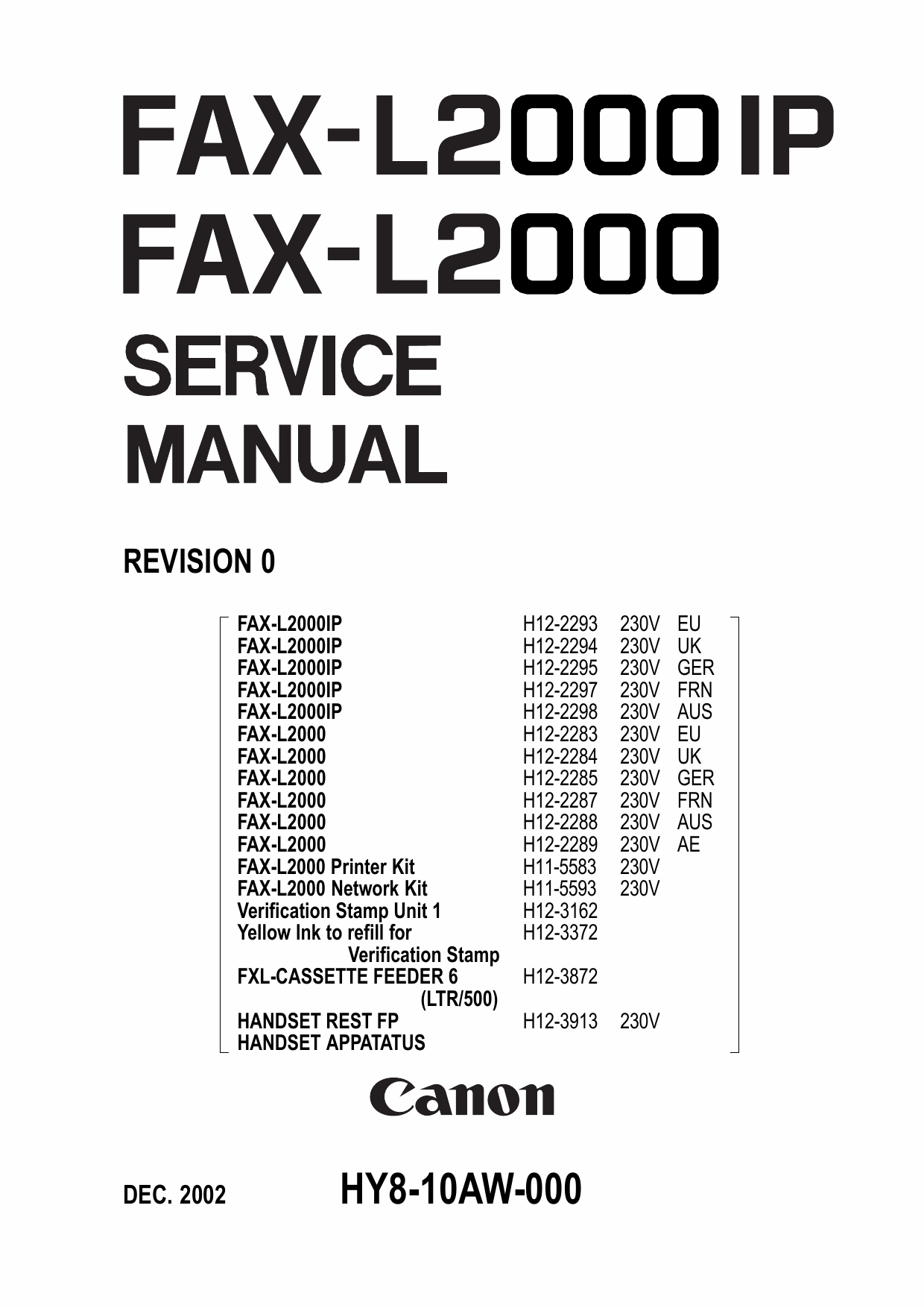 Canon FAX L2000 L2000IP Parts and Service Manual-1
